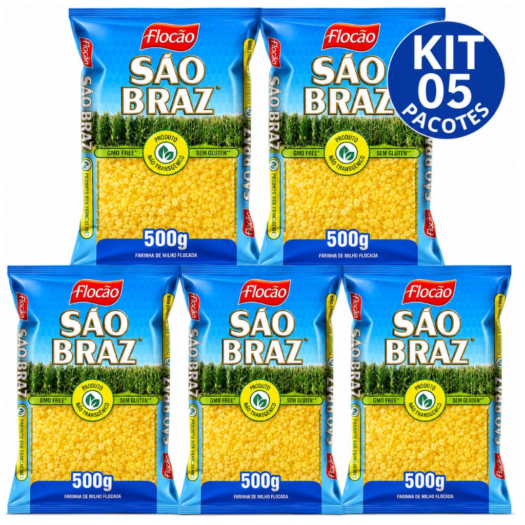 Kit com 05 Unidades Cuscuz São Braz 500g – Flocão de Milho Tradicional Nordestino – Leve e Soltinho