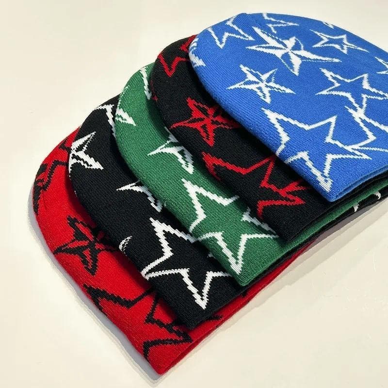 Gorro de Lã Vintage com Estampa de Estrela Pentagrama para Outono e Inverno, Unissex, Estilo Hip Hop, para Esportes ao A