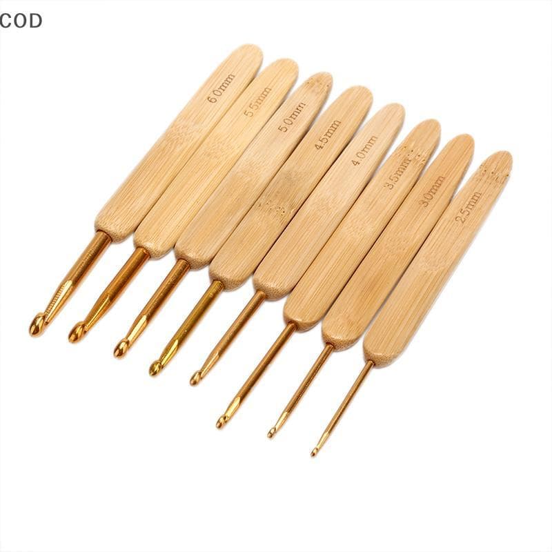 [alc] Conjunto De 8 Ganchos De Crochê De Bambu , Agulhas , Cabo De Tricô , Ferramentas De Costura De Fio br