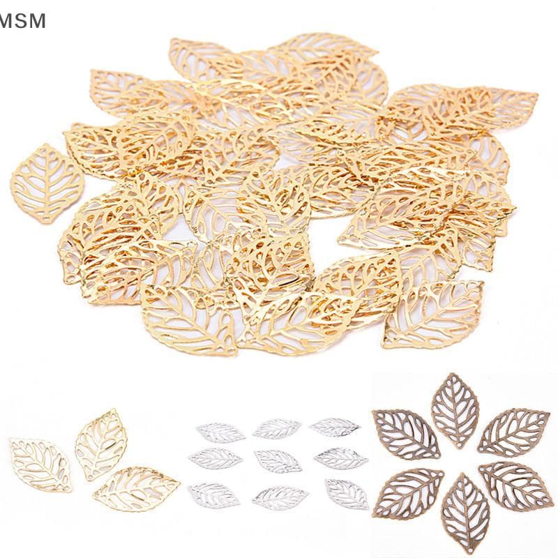 [MSM] 50 Pcs Charme Filigrana Folhas Ocas Pingente DIY Jóias Fazendo Metal Artesanato BR