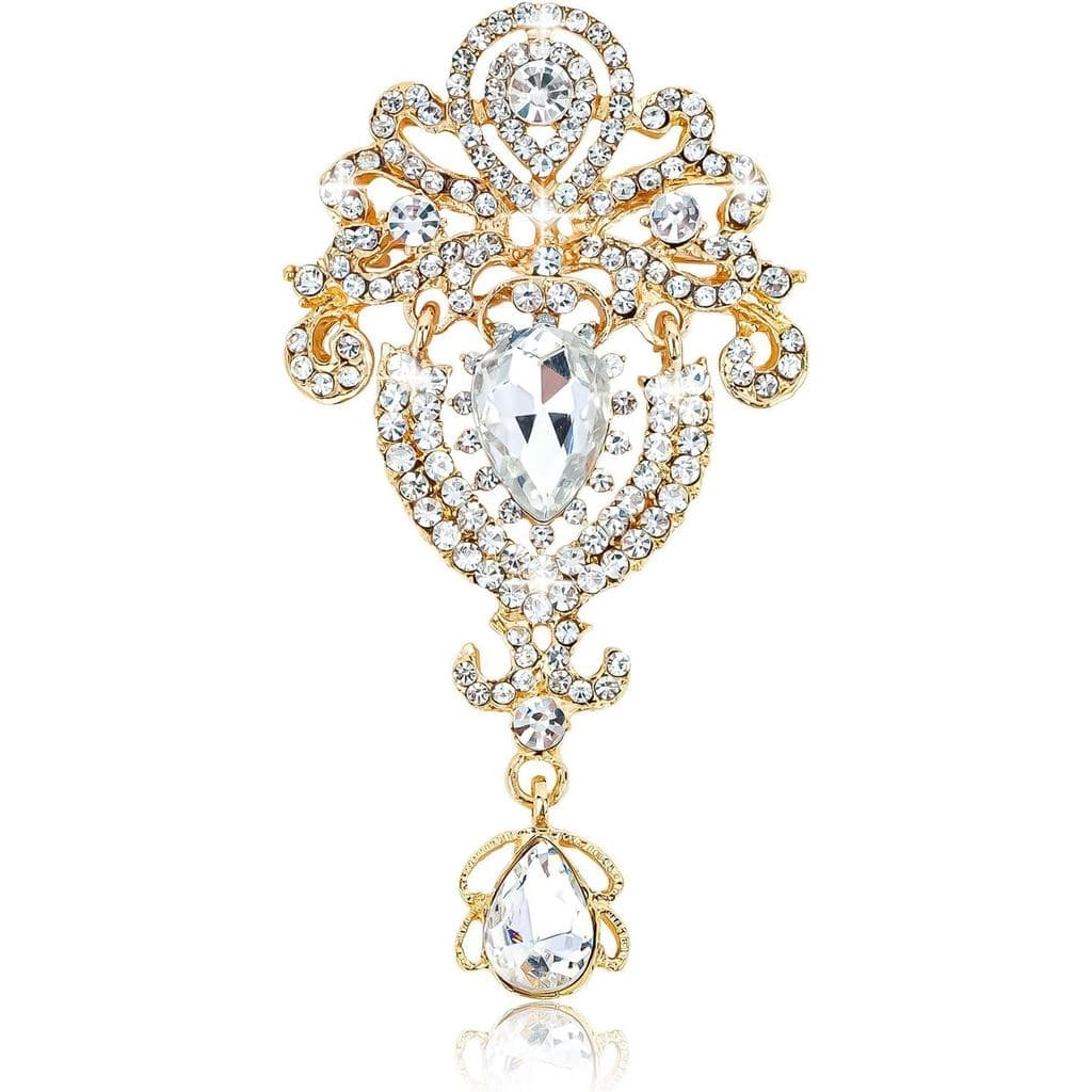 YARIEW Gold Brooches for Women Gold Plated Vintage Rhinestone Brooch Pin for Women Drop Flower Brooch for Business Bouqu