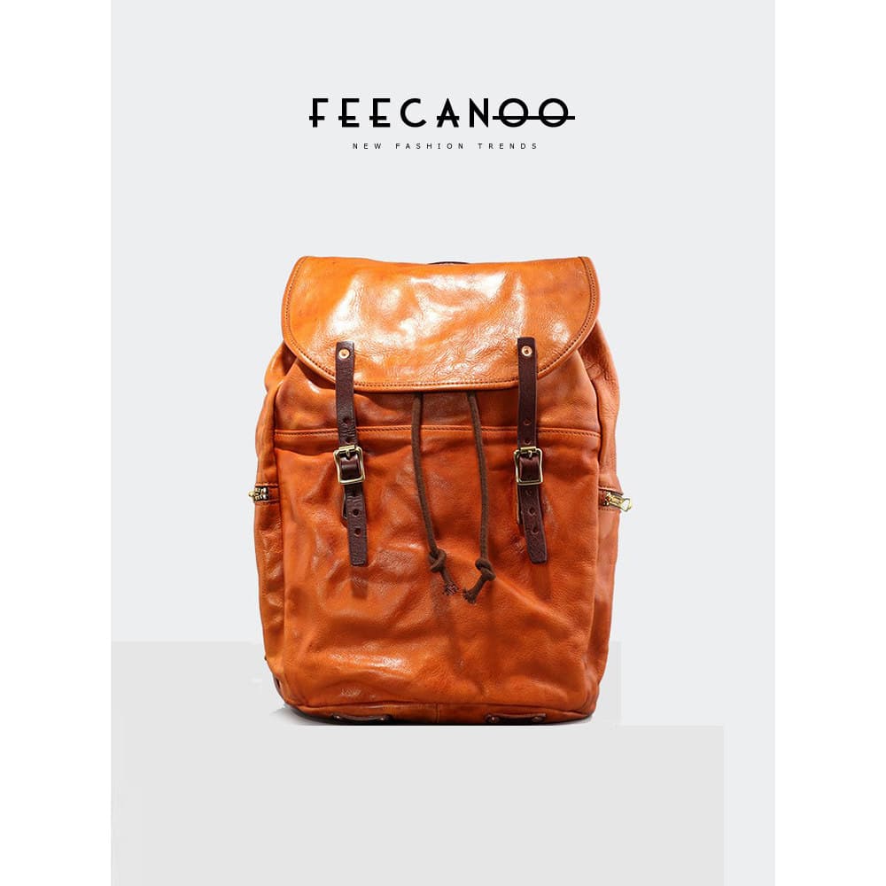 Genuíno couro genuíno mochila masculina novo americano Retro vegetal curtido bezerro saco Casual das mulheres dos homens