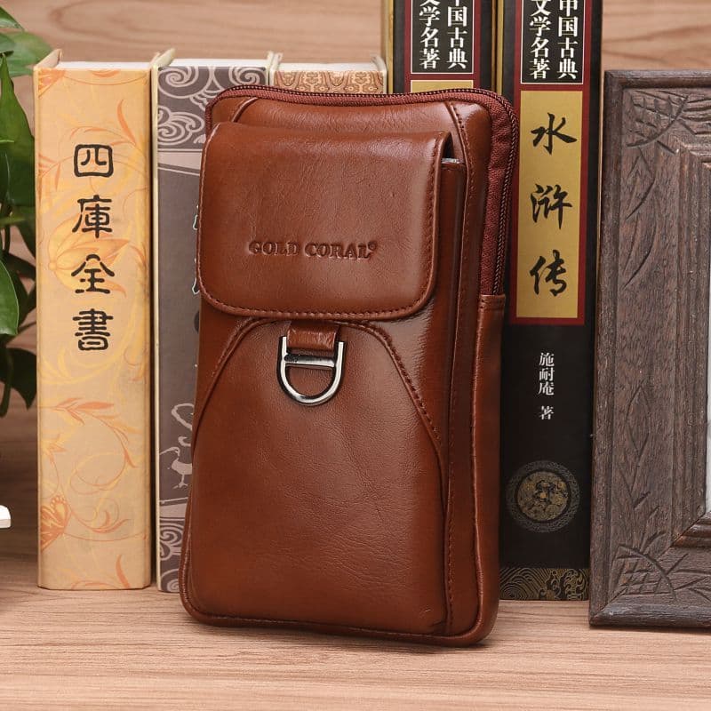 Multifuncional 22cm 23cm 23cm 23cm Tela Grande Celular Bolsa Primeira Camada Cintura de Couro Bolsa Masculina Couro Genu