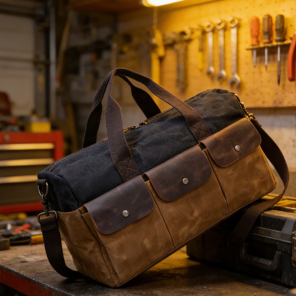 Retro cera de óleo lona grande capacidade saco de ferramentas masculino Multi-bolso um ombro saco do mensageiro curto