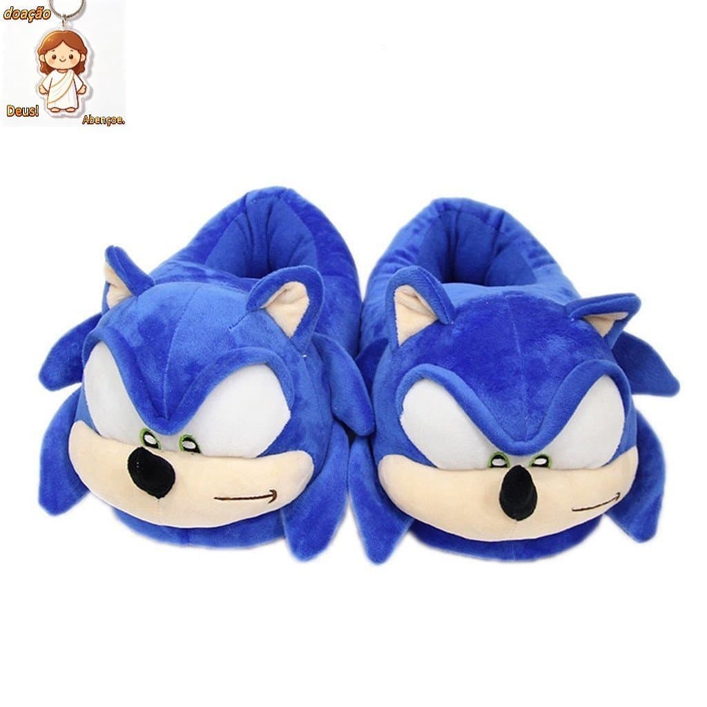 Bonito de Sonic chinelos de pelúcia para crianças com tudo, incluindo sapatos de algodão antiderrapante em casa para adu