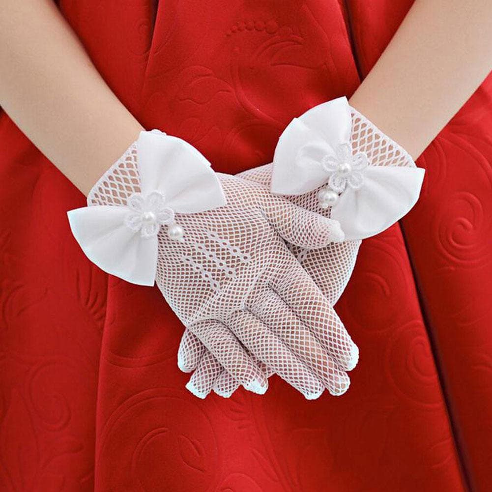 Net Gravata Borboleta Vestido Menina Criança Luvas Brancas De Casamento Flor Menino Crianças Y0k7
