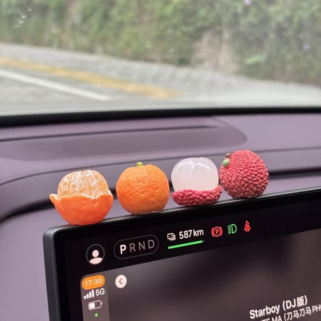 Ornamentos decorativos para carros, ornamentos de frutas para o painel do carro, funcionamento suave no veículo.