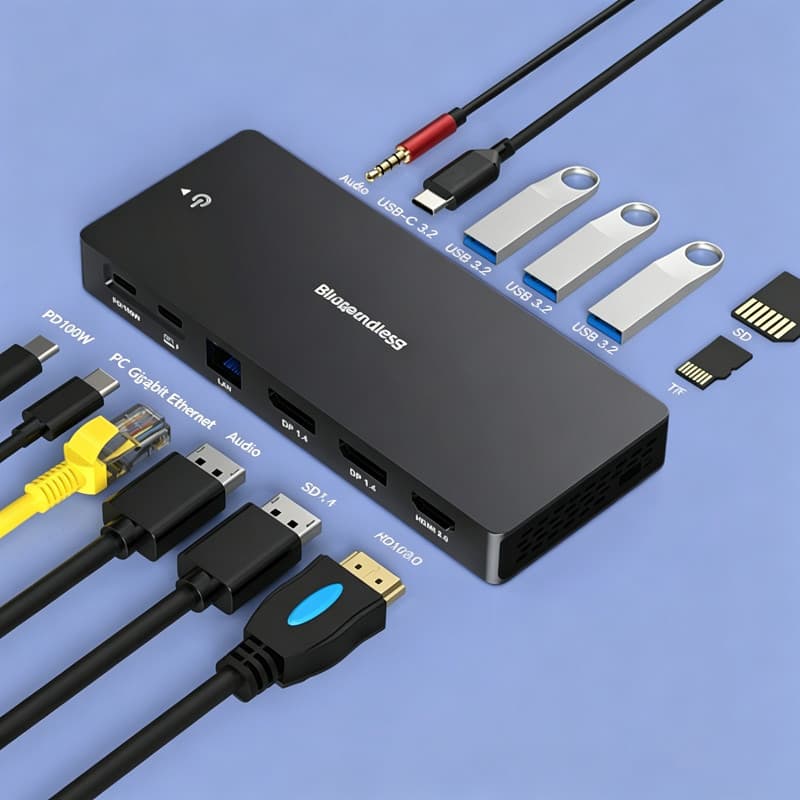 Estação de acoplamento Typec Dual DP/HDMI Display anormal de quatro telas Divisor USB3.1 Porta de rede Gigabit Estação d