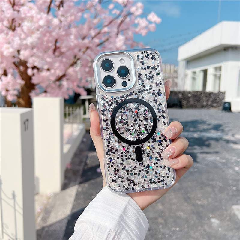 Capa de telefone IPhone17promax cristal transparente Glitter magnético Apple 16 capa protetora resistente a choques com