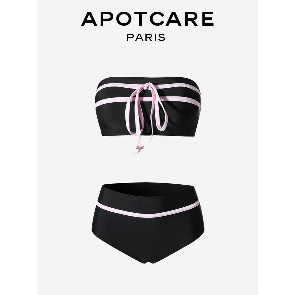 Francês APOTCARE maiô doce menina Bowknot tubo superior reunido cintura alta divisão simples capa barriga conservador pr