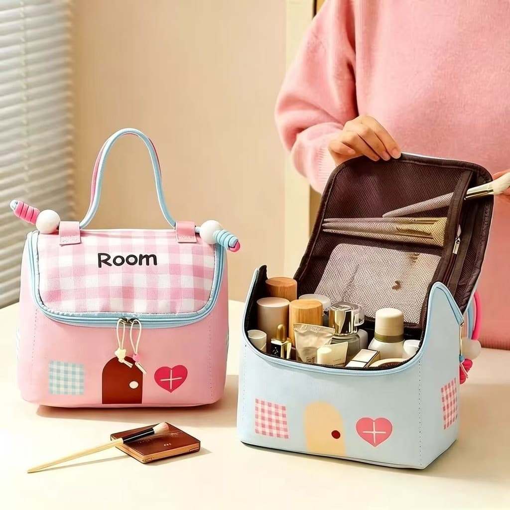 Bolsa De Maquiagem Room Multifuncional Com Compartimentos Removíveis Para Viagem Salmão