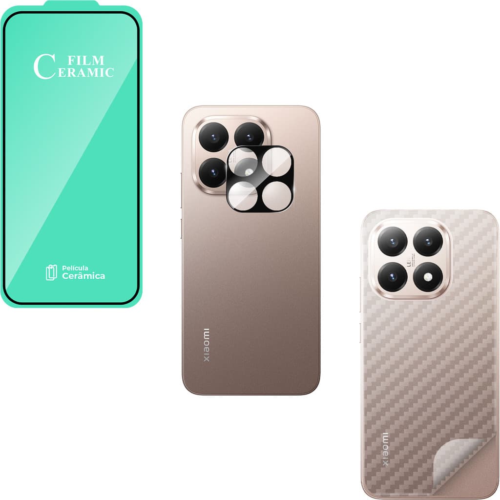 Película Cerâmica + Película Câmera Vidro + Película Traseira Carbono P/ Xiaomi 15T 5G