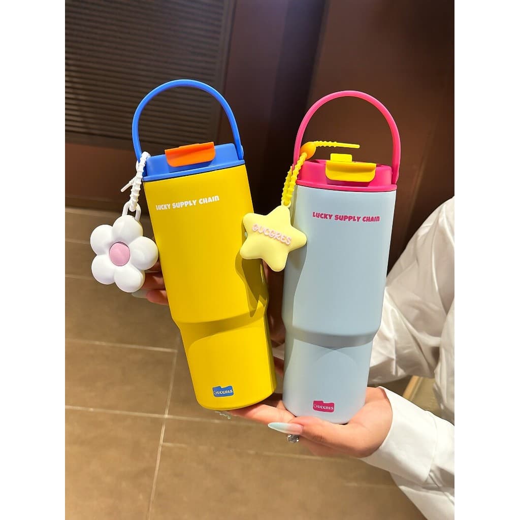 Copo de água para escritório, copo térmico de aço inoxidável para meninas, novo estilo, copo de palha de grande capacida