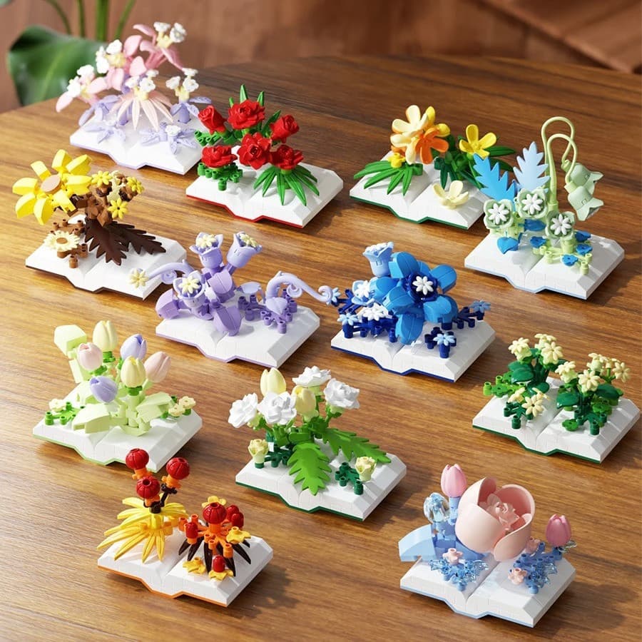 Criativo Plástico Flores Livro Série Micro Blocos De Construção Educativos Crianças Brinquedos Decoração Desktop Present