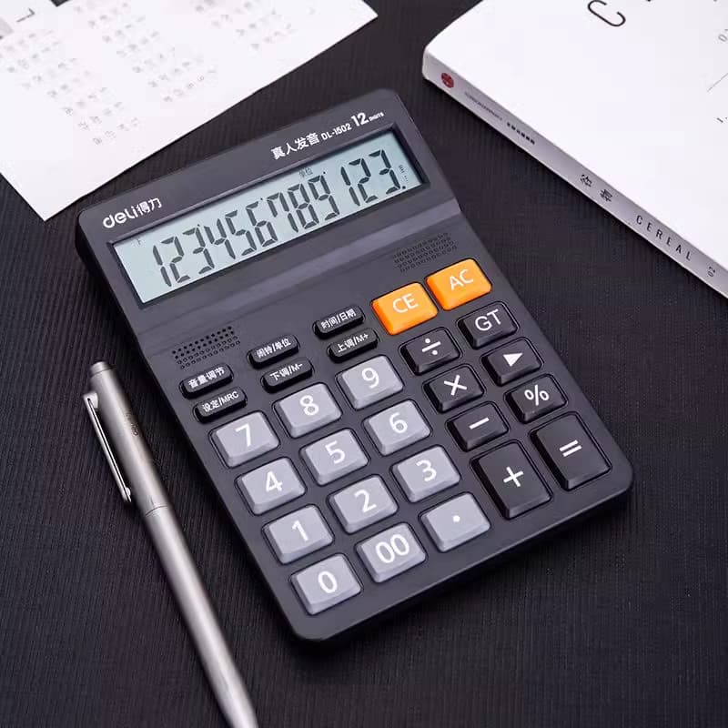 Deli Voice Calculator 1502 Multifuncional 12 bits Pronúncia ao vivo Contabilidade Escritório diário Shopping financeiro