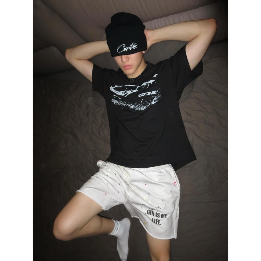 Americano High street angustiado respingo tinta Graffiti Casual sujo ins respingo pintura solta Retro Shorts masculino s