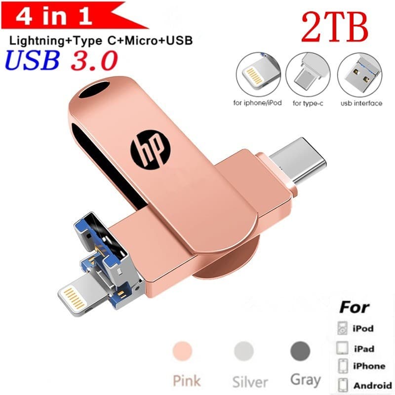 2TB 3 Em 1 Otg 4 Flash Drive Tipo-C 512gb 256gb 128gb Pendrive De Armazenamento , 64gb 32gb Para i/P/hone/PC/Android
