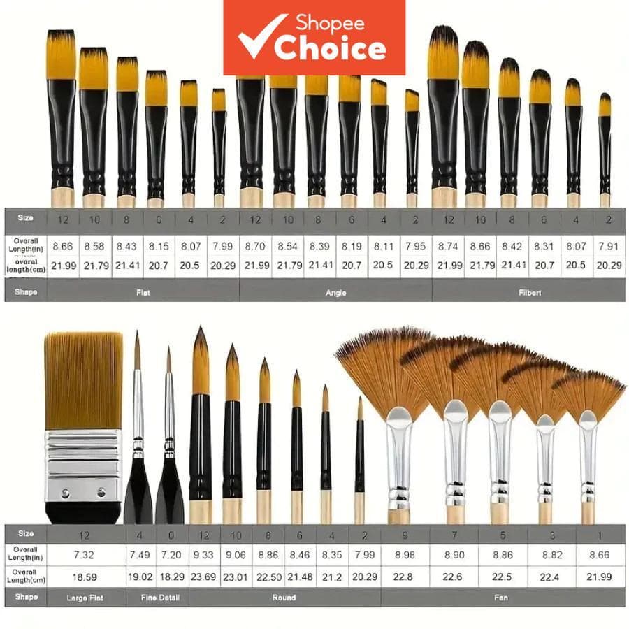 32 peças Conjunto de Pincéis para Pintura Artística, Cerdas de Nylon Premium, Redondos, Filbert, Chatos e Leque, para