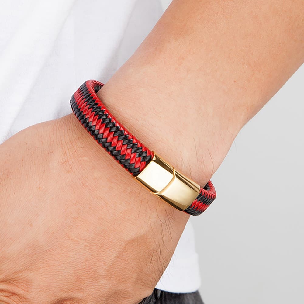 Pulseira Clássica De Aço Inoxidável Masculina Couro 6 Seleção Colorida Acessórios Luxuosos Presente