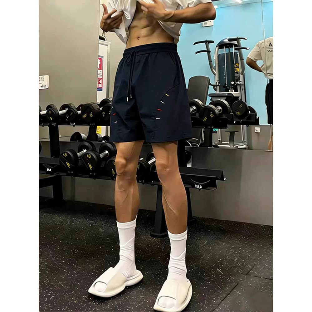 Azul marinho corte chanfrado Shorts de secagem rápida masculino verão americano Fitness esportes calças de basquete clea