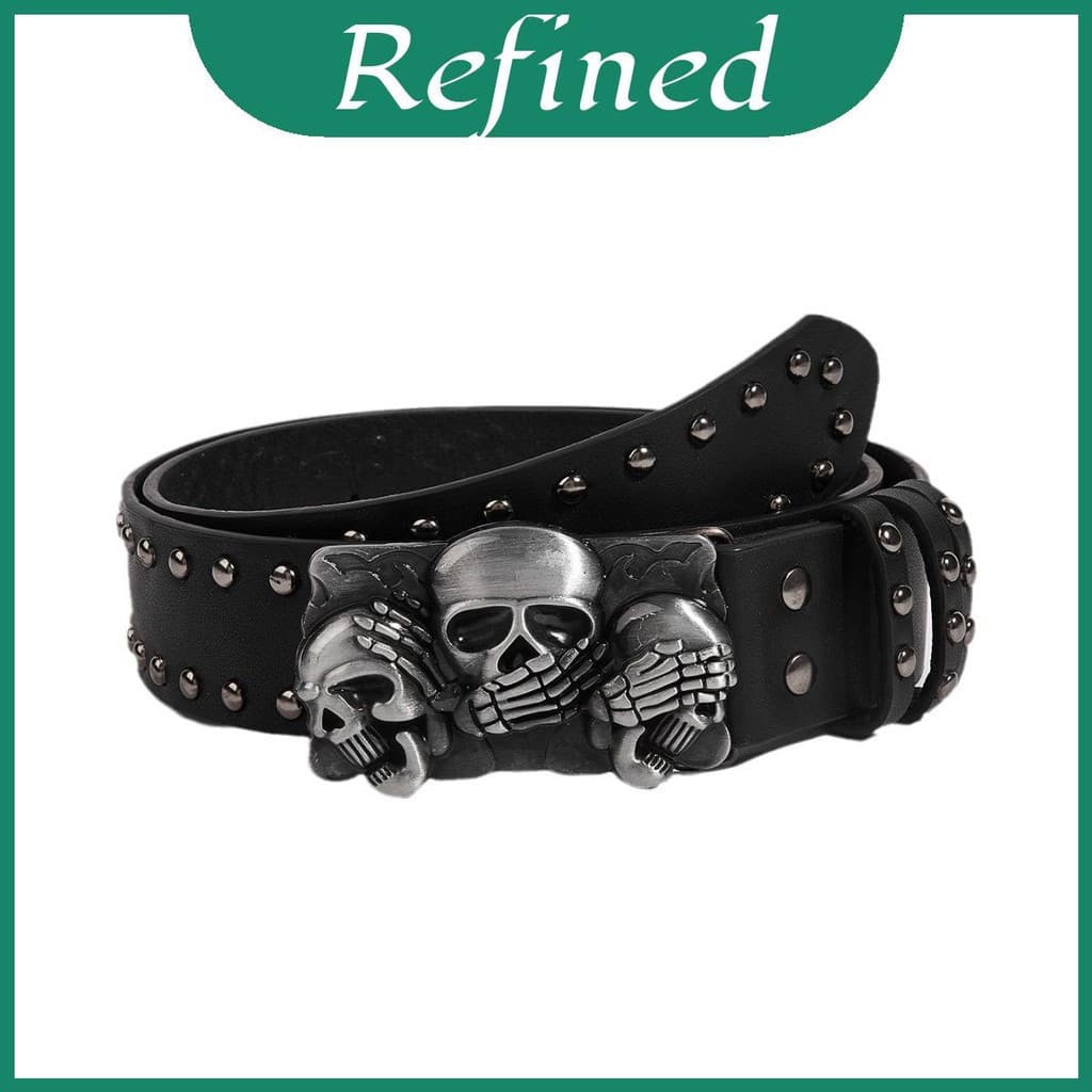 Cinto De Couro Punk Estilo Masculino Com Fivela De Cabeça De Caveira Para Moda De Rua