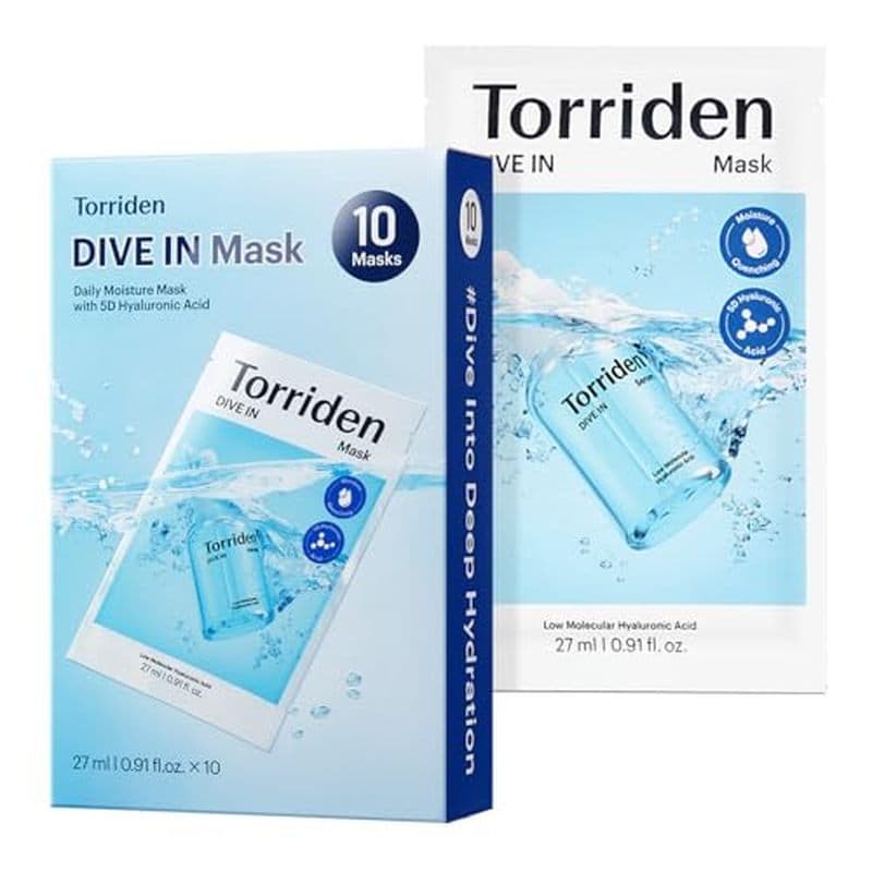 Torriden DIVE IN Máscara Facial De Ácido Hialurônico (10 Folhas) | Coreana De Hidratação Profunda Pantenol & amp ; Alant