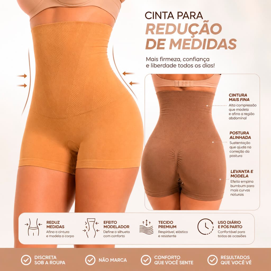 Kit 2 Cintas Shorts Modeladora Cintura Alta Empina Bumbum Sem Costura Compressão Feminina