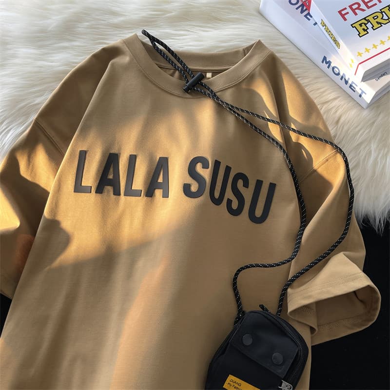 Camiseta masculina de manga curta pesada americana verão solta algodão puro meia manga roupas Street Wear na moda meia m