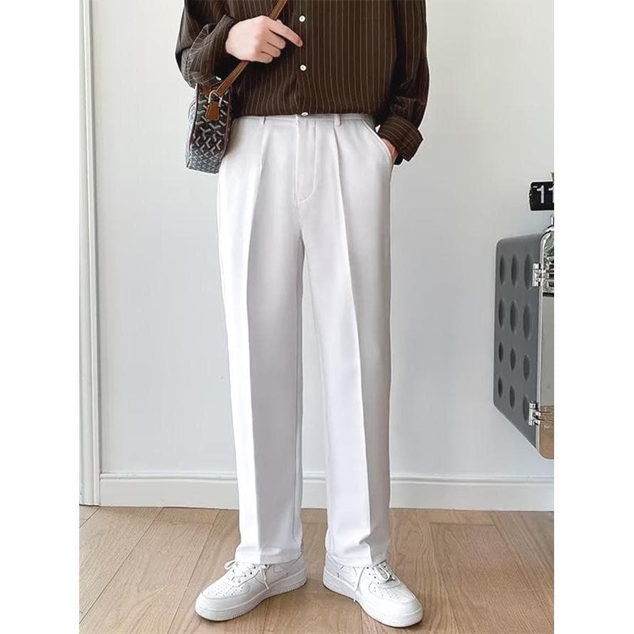 High-End calças brancas masculinas soltas calças retas luz britânica estilo de luxo terno calças francesas casuais terno