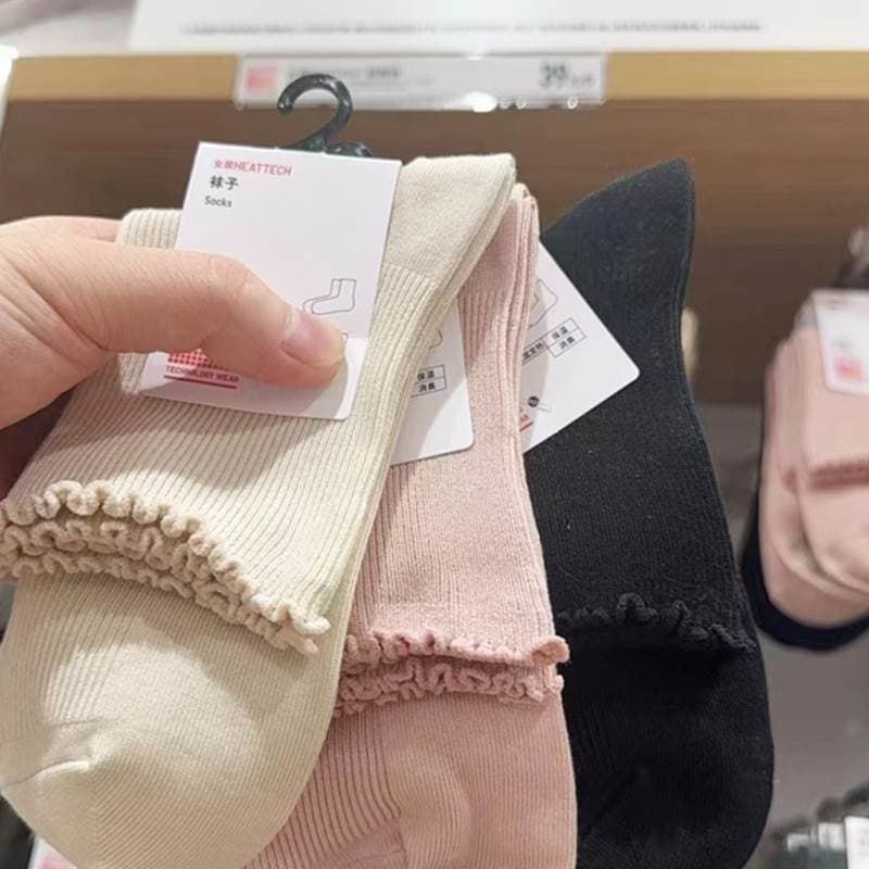 Meias femininas de algodão meias pilha Anti-Pilling meias de algodão puro fungo de renda desossadas tubo longo out