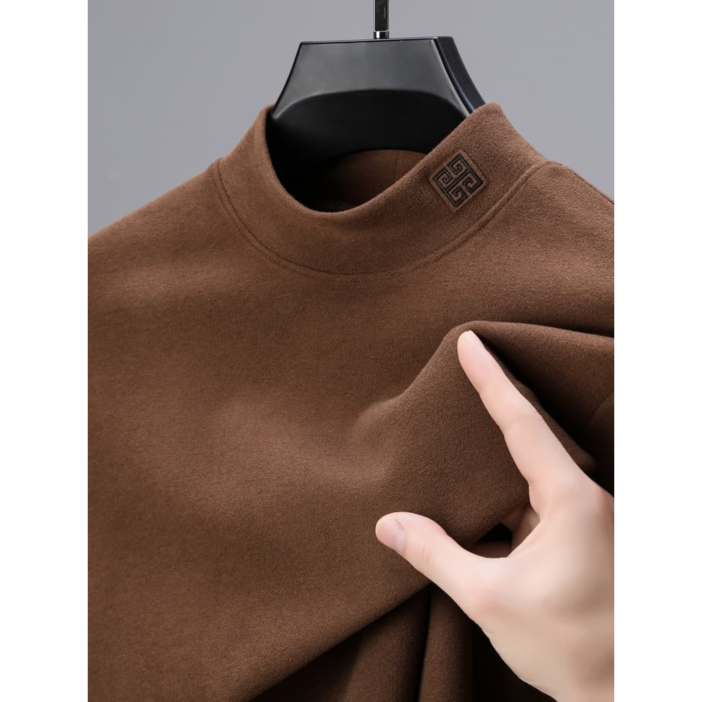 Camiseta masculina de manga comprida dupla face lã alemã escovada roupa íntima térmica outono inverno meia alta