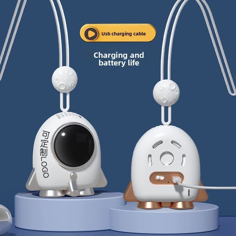 Ventilador de carregamento USB Espaço Foguete Forma Ventilador de cordão sem folhas Ventilador externo portátil