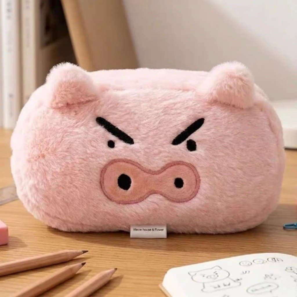 Estojo De Lápis De Grande Capacidade Caixa Porquinho Fofa Papelaria De Pelúcia Criativa Bolsa De Maquiagem Material De E