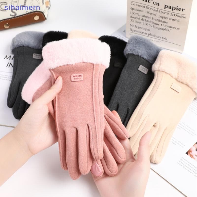 sihaimern Mulheres Inverno Thi Luvas De Pelúcia Moda Camurça Quente Ao Ar Livre Guantes Lady Touchscreen Condução Esport