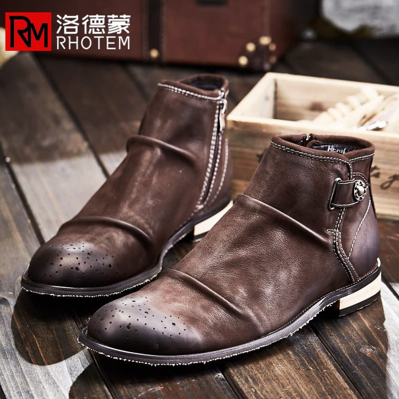 Francês RHOTEM Retro Mid-Cut Martin botas masculinas fosco couro genuíno estilo britânico macacão botas masculinas na mo