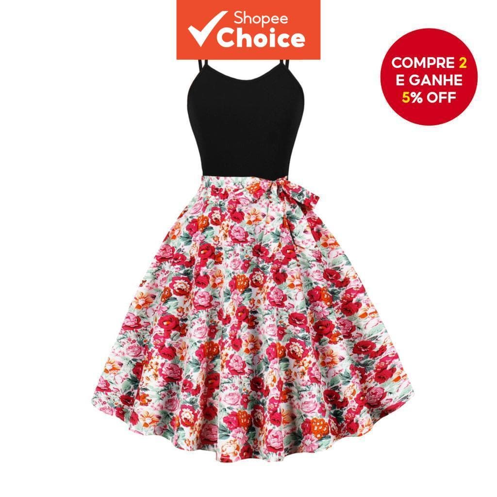 Vestido elegante casual de festa para férias, com estampa e cinto de ajuste