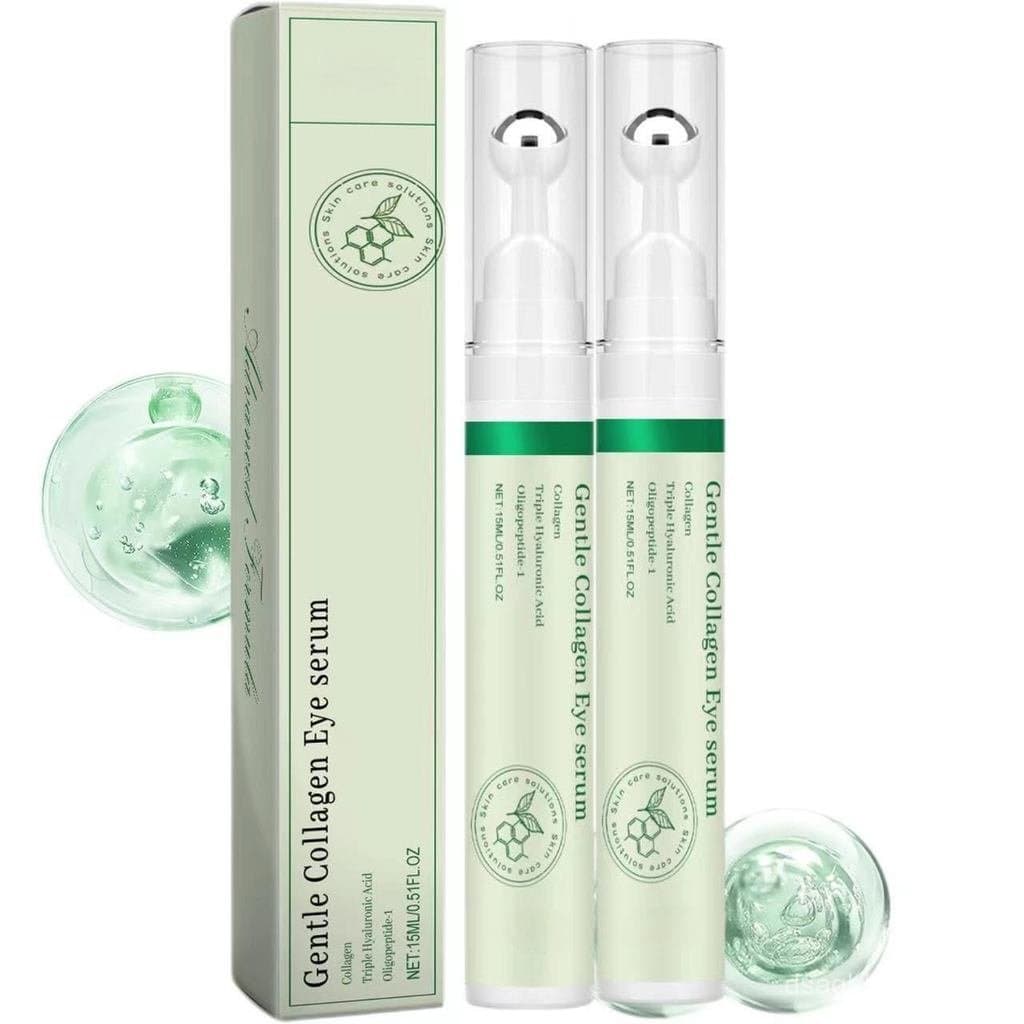 2 Séruns Oculares de Colágeno Vegano com Ácido Hialurônico Triplo e Peptídeos – Rolo Refrescante para Olheiras, Linhas F