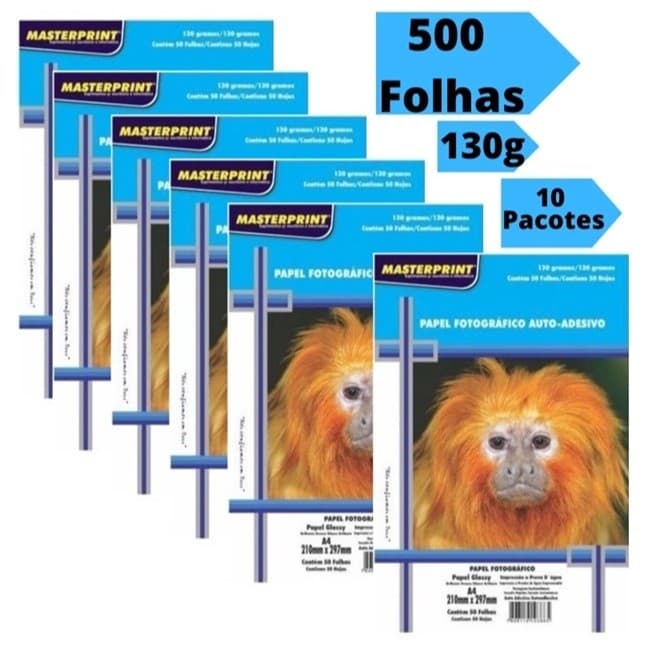 Kit 500 Folhas Papel Foto Adesivo 130g A4 Glossy Masterprint
