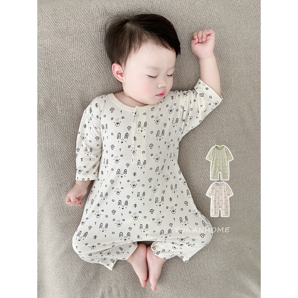 Macacão de bebê primavera outono manga comprida fina proteção da barriga pijama desossado casa macacão Modal pijamas do