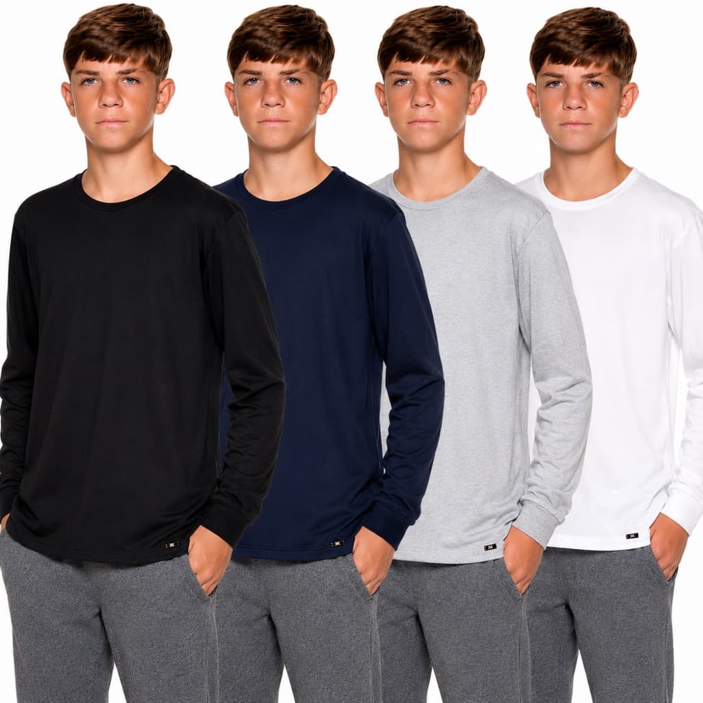 kit 2 camisas manga longa infantil juvenil escola uniforme 100% algodão básica lisa do 10 ao 16