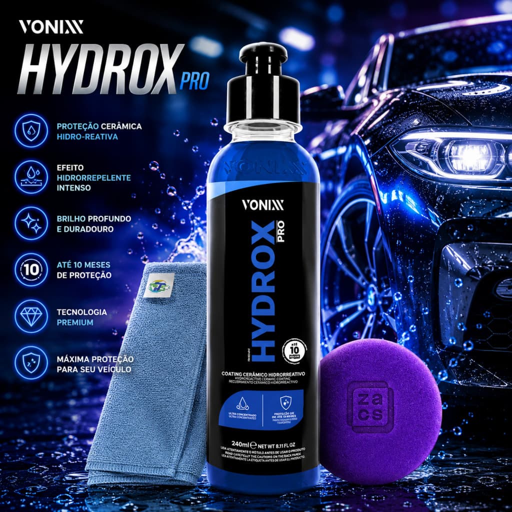 Coating Cerâmico Hidrorreativo Vonixx Hydrox Pro 240ml Com Pano e Aplicador