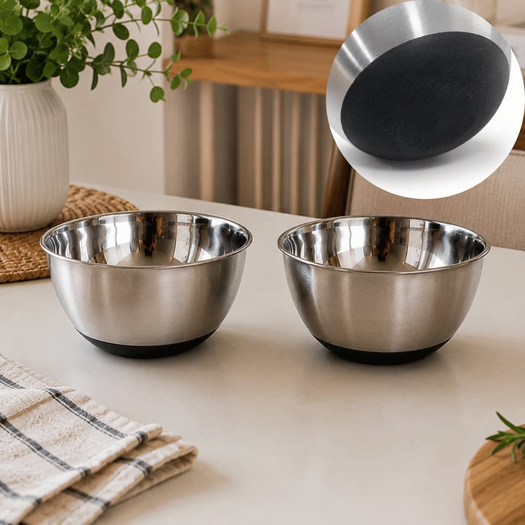 Kit 2 Bowl Aco Inox 500ml 13cm com FUNDO DE SILICONE Preto Antiderrapante