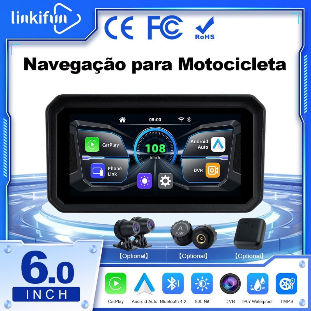 Linkifun MT9 Tela CarPlay Para Motocicleta De 6 Polegadas , Apple Sem Fio E Android Auto , Espelhamento De , Suporte Mag