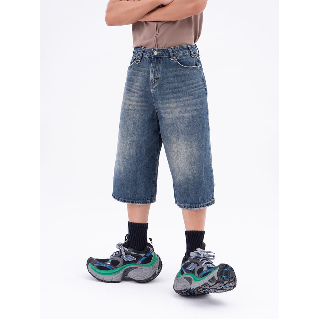CLP Retro Cor Primária Gato Bigode Calças Cortadas Jeans Soltos Perna Larga Reta Casual Lavável Resistente ao Desgaste A