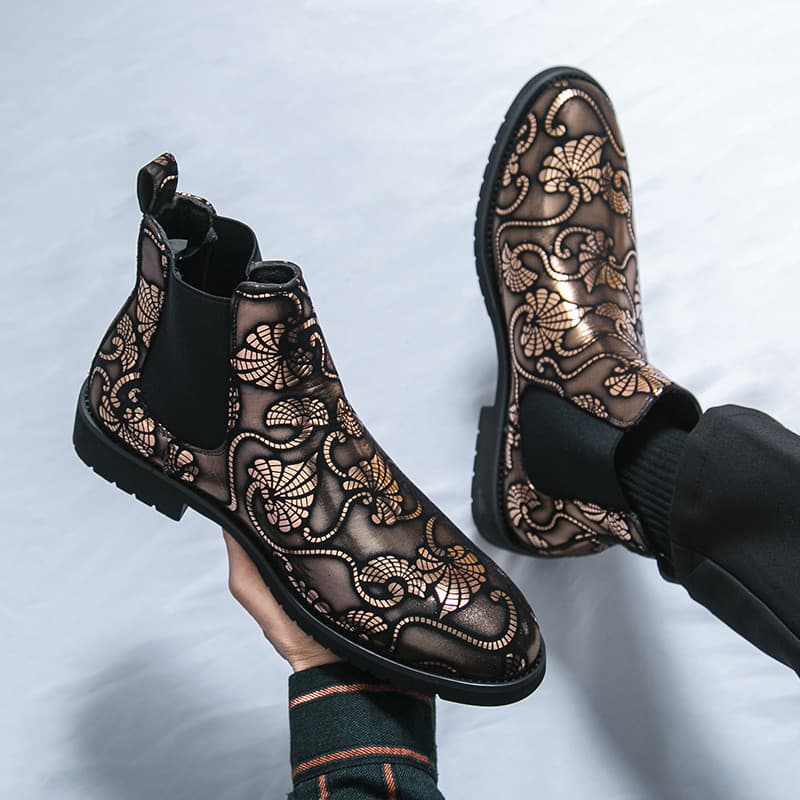 Botas Chelsea douradas botas mongol masculinas inverno sapatos de couro de alta qualidade botas masculinas tamanho grand