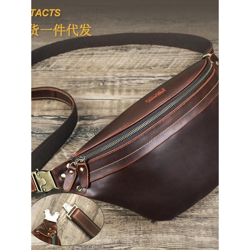 Retro Crazy Horse Couro Peito Bolsa Masculina Multifuncional Ruffian Bonito Bolsa de Ombro Moda Masculina Bolsa de Cintu
