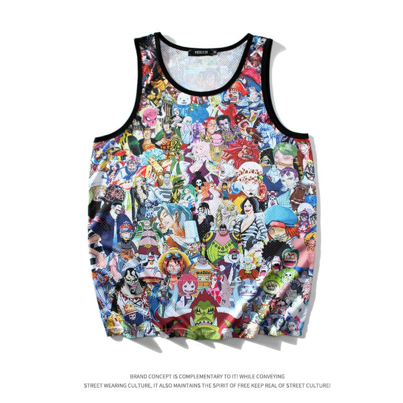 Moda malha esportes colete masculino solto dos desenhos animados Anime malha respirável impressão de secagem rápida corr