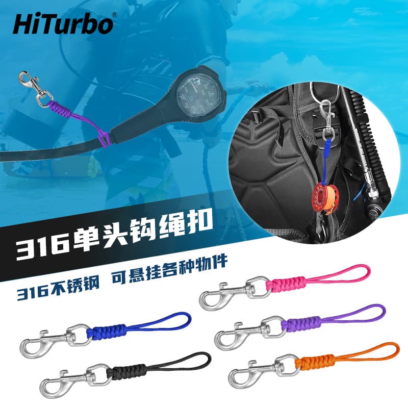 HiTurbo fivela de corda de gancho de cabeça única, aço inoxidável 316, corda Anti-perda, gancho de câmera, corda de mola