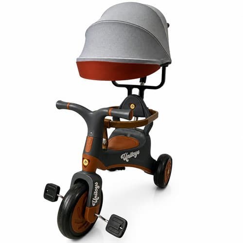 Triciclo Infantil Vintage Empurrador Seguro Conforto Estrutura Resistente Cinza