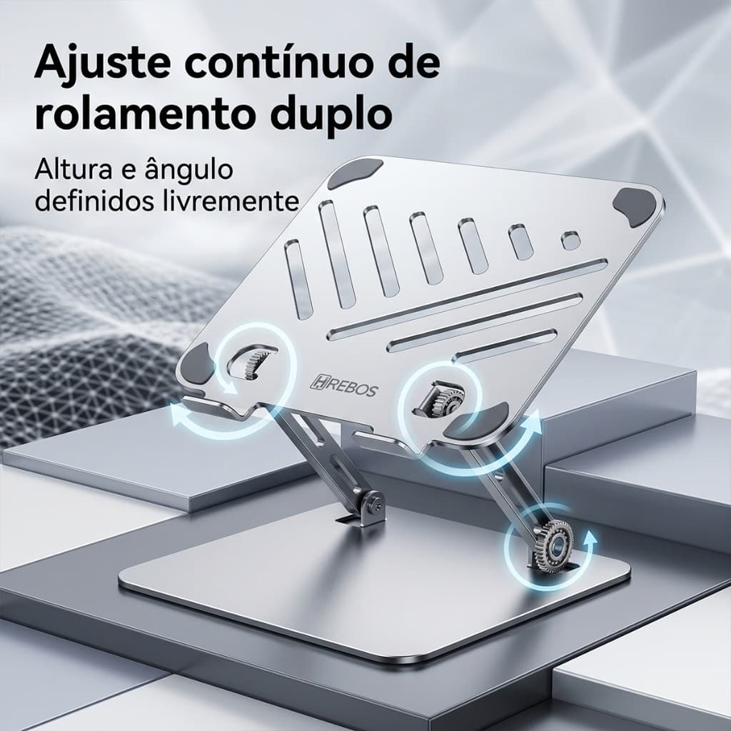 Base elevatória de alumínio regula livremente altura e ângulo para home office e estudo